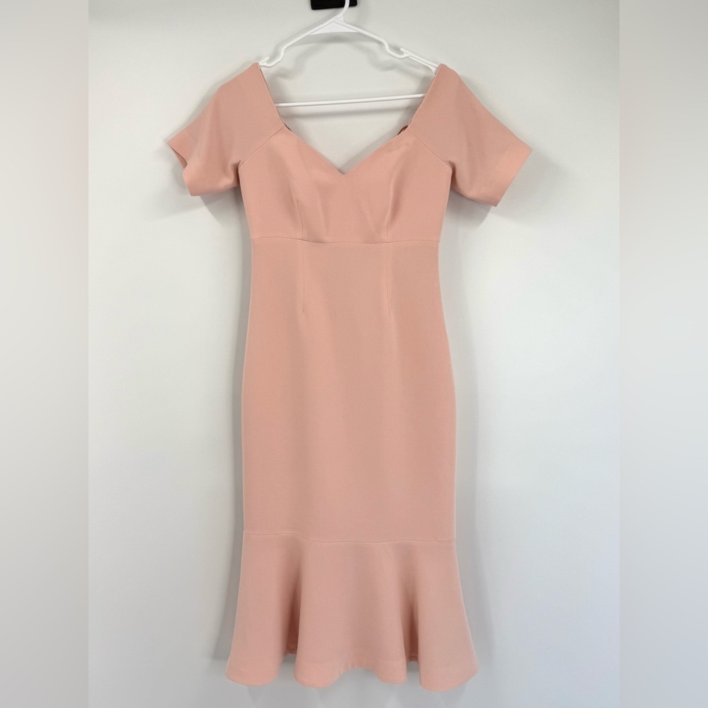 Cinq à Sept Marta Off-the-Shoulder Trumpet Midi Dress, Blush Rose, Size 4 - Picture 3 of 12